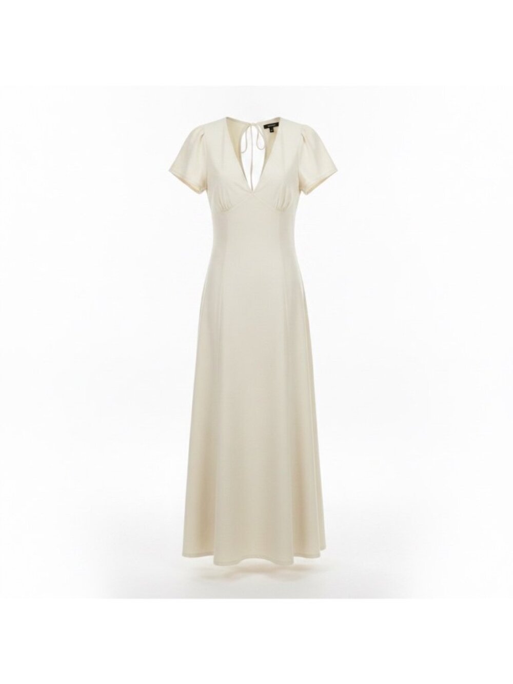 Asos Design Womens Ivory Maxi Dress Deep V Neck Tie Back Sz US 8 UK 12